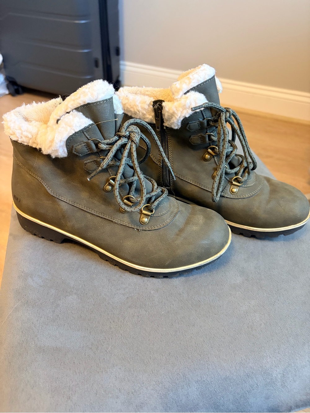Jambu Olive Green Faux Fur Lined Lace-Up Winter Boots